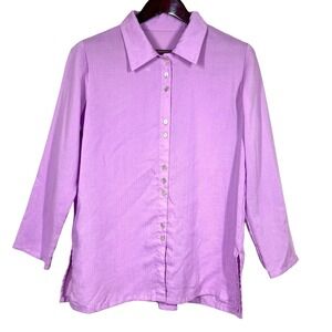 Fridaze Fun Buttons 100% Linen Shirt Size S Lilac Pink Wrinkle Free Lightweight